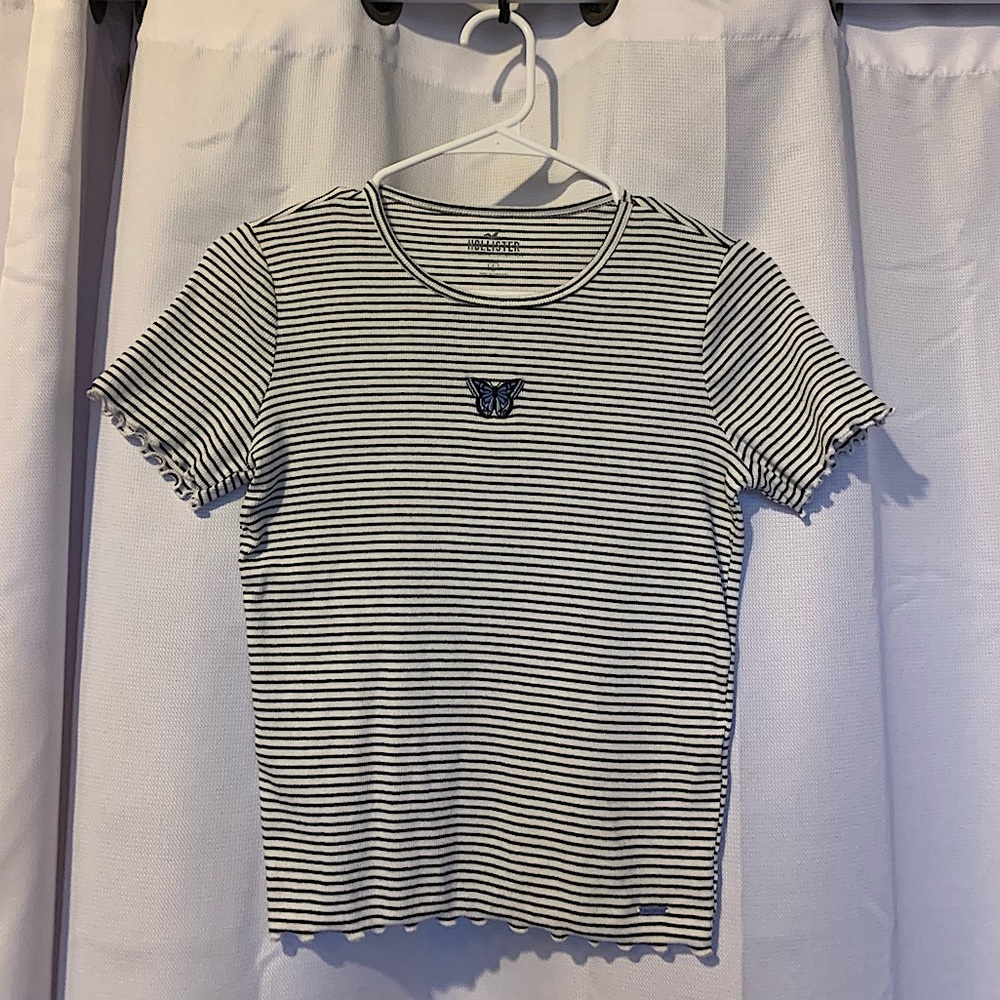HOLLISTER Black & White Cropped Top with Butterfly